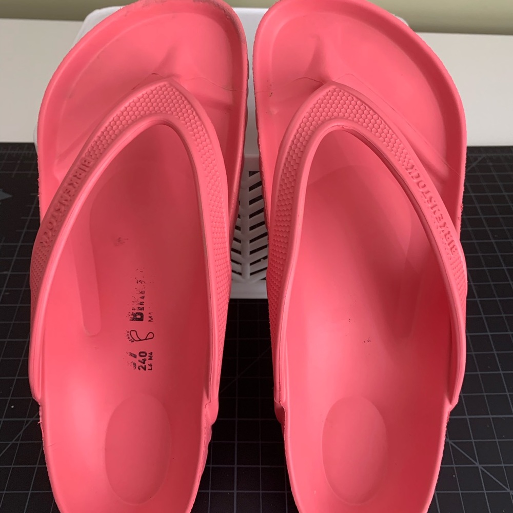 Birkenstock coral sandals. Rubber